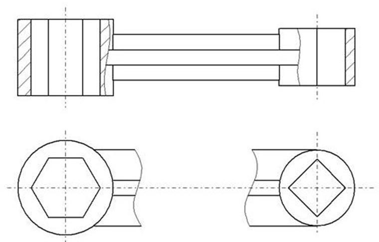 在俯视图中断开处画出十字肋的断面图
